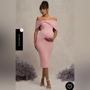 BLUSH BARDOT BOW MATERNITY MIDI DRESS WITH RUCHING